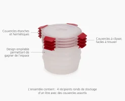 4 Boîtes Alimentaires Rondes & Rouges 1L Nest™ Lock Round