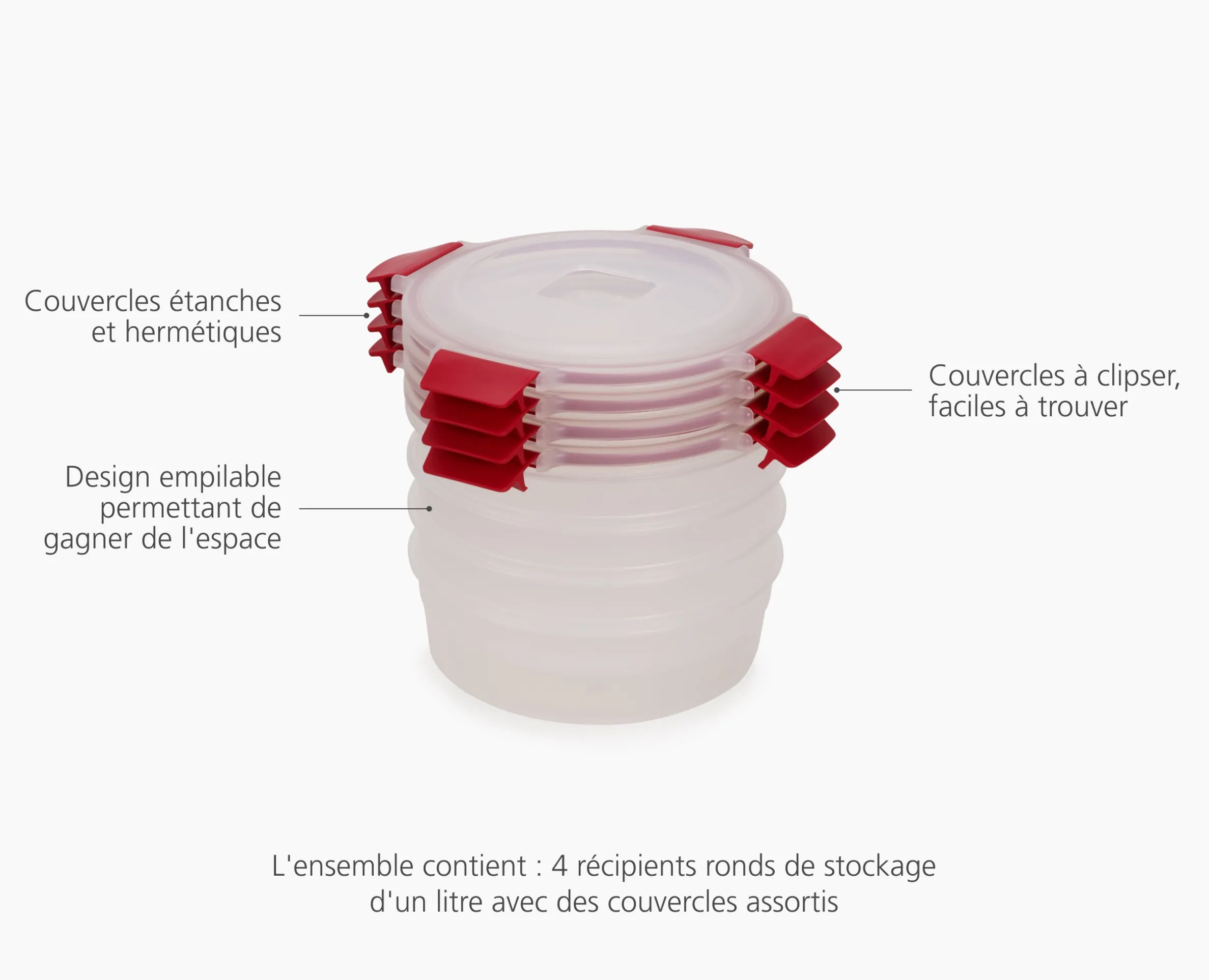 4 Boîtes Alimentaires Rondes & Rouges 1L Nest™ Lock Round