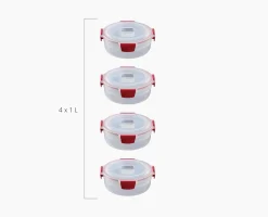 4 Boîtes Alimentaires Rondes & Rouges 1L Nest™ Lock Round
