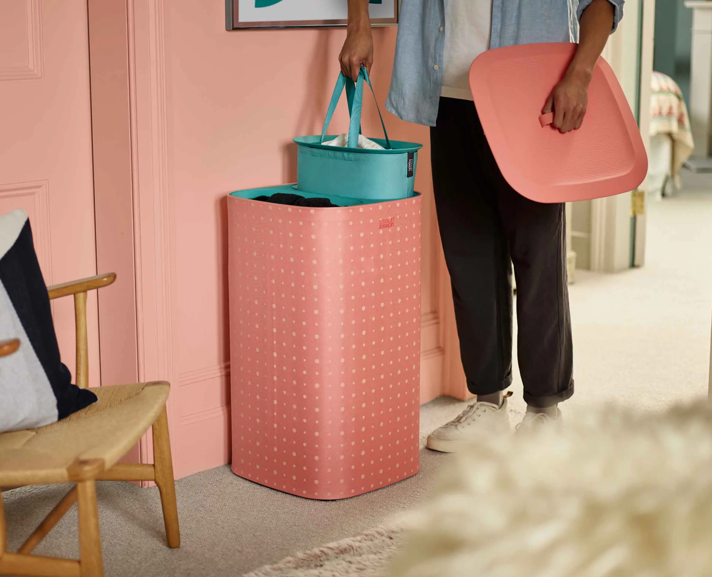 Bac à Linge Double Compartiment 60L Tota Pop Corail