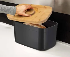 Boîte à Pain Noir avec Couvercle en Bambou