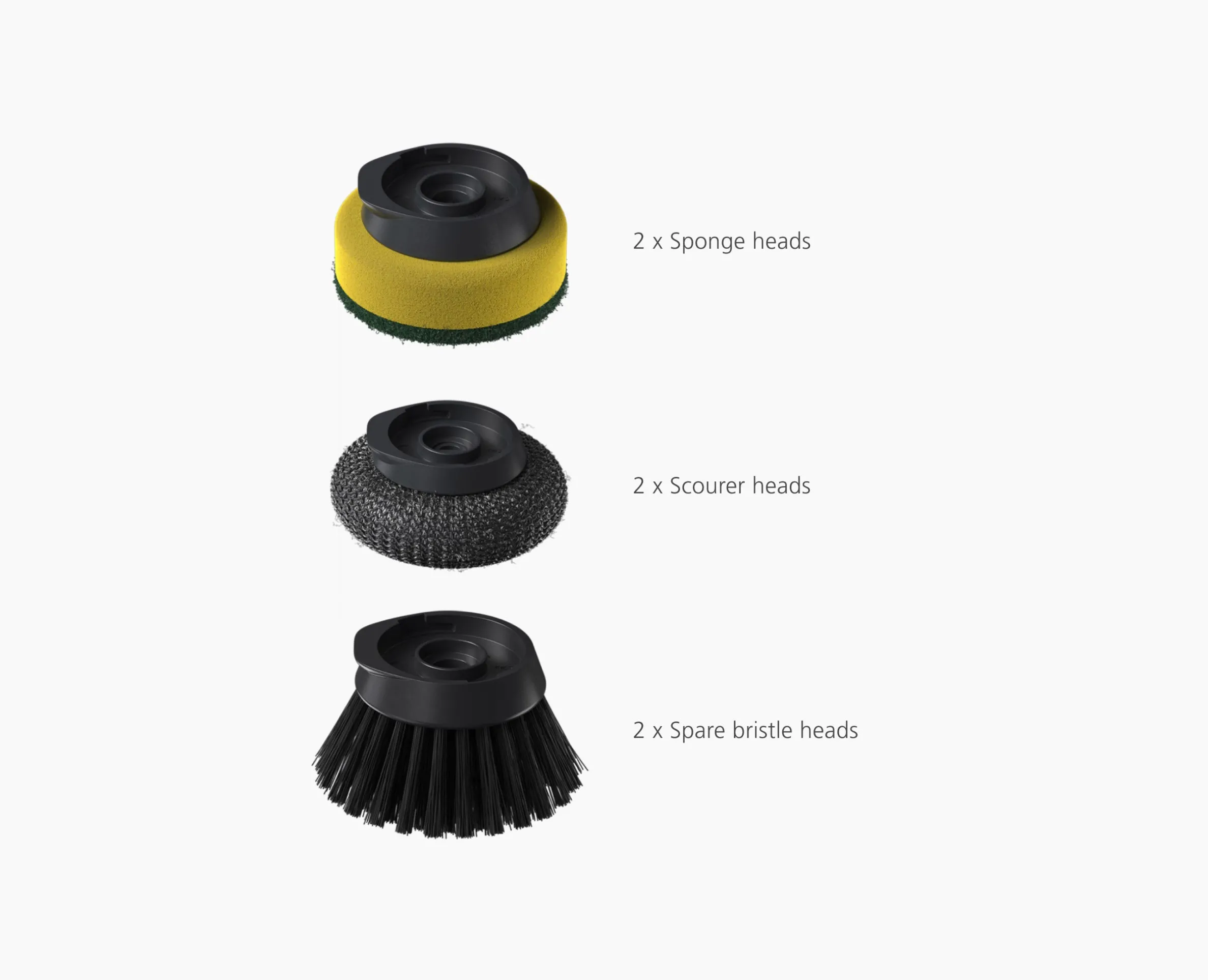 Brosse à Vaisselle et Distributeur de Savon avec Support Inox et 6 Têtes de Rechange