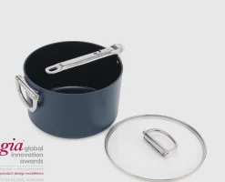 Casserole Space antiadhésive en céramique 23 cm bleue avec poignée pliante et couvercle