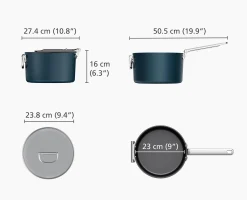Casserole Space antiadhésive en céramique 23 cm bleue avec poignée pliante et couvercle