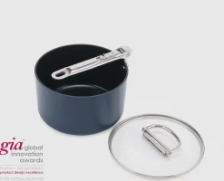 Casserole Space antiadhésive en céramique 19 cm bleue avec poignée pliante et couvercle