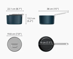 Casserole Space antiadhésive en céramique 19 cm bleue avec poignée pliante et couvercle