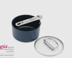 Casserole Space antiadhésive en céramique 15 cm bleue avec poignée pliante et couvercle