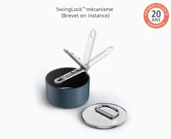 Casserole Space antiadhésive en céramique 15 cm bleue avec poignée pliante et couvercle