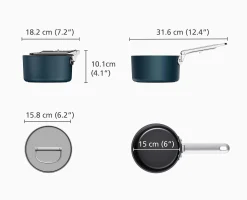 Casserole Space antiadhésive en céramique 15 cm bleue avec poignée pliante et couvercle