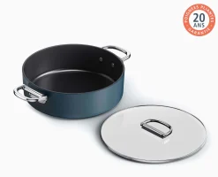 Casserole Space peu profonde antiadhésive en céramique 28 cm bleue avec poignée pliante et couvercle