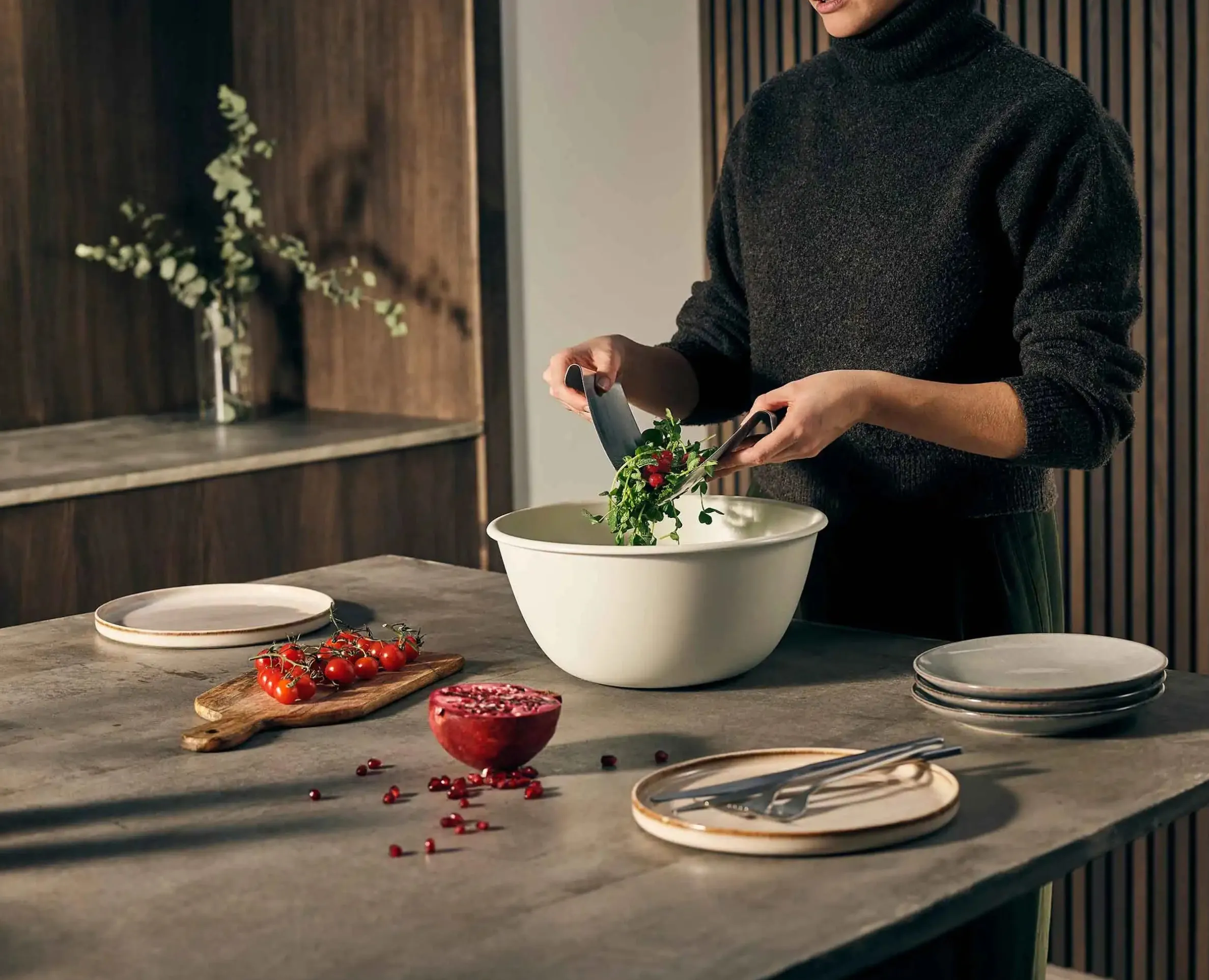 Ensemble Bol à Salade et Couverts en couleur Pierre Uno™