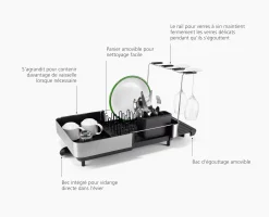 Égouttoir à Vaisselle et à Verres à Vin Noir Extend™ Steel Plus