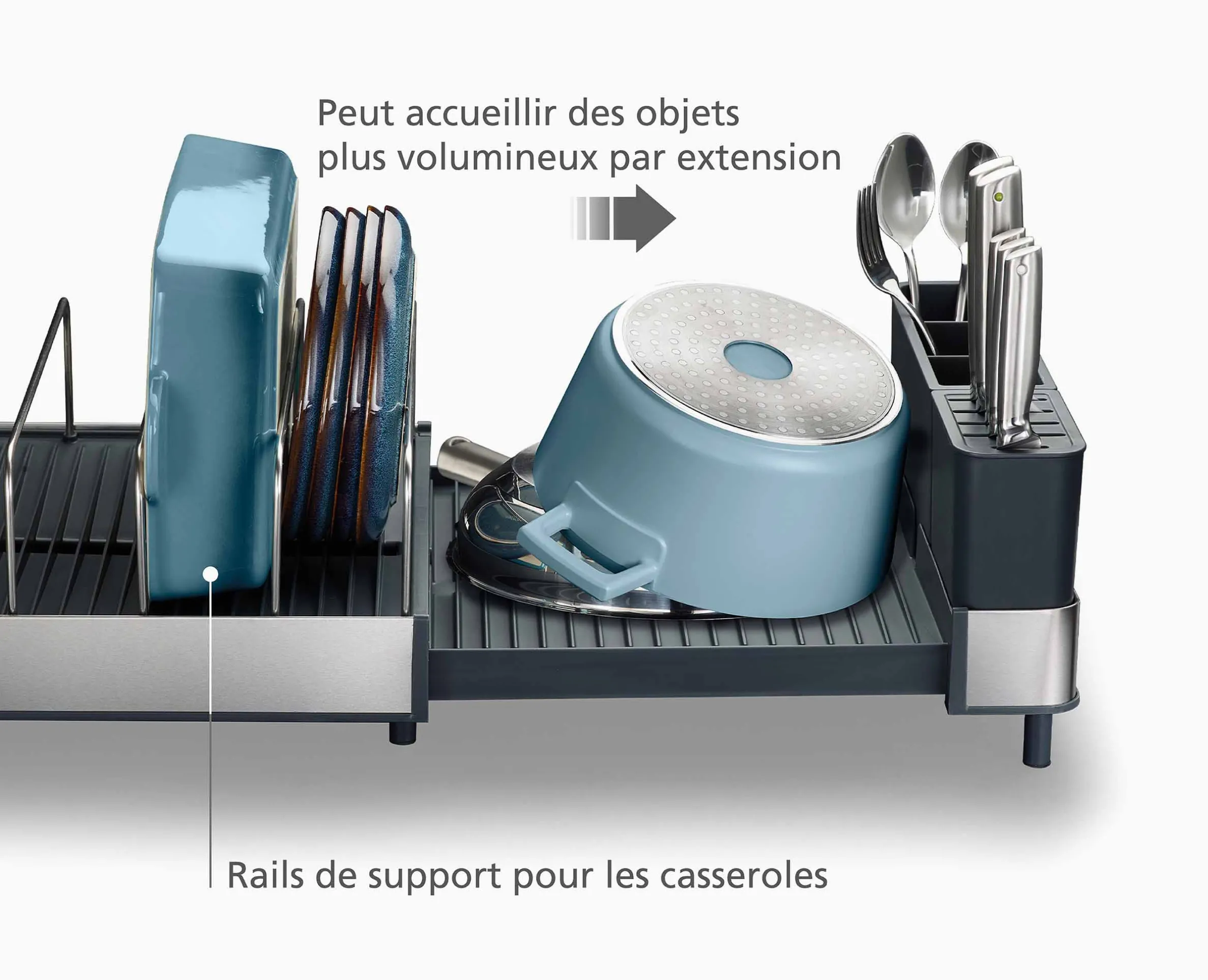 Égouttoir à vaisselle extensible en acier inoxydable Extend™ Max
