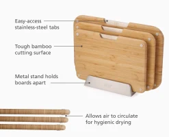 Lot de 3 Planches à Découper en Bambou Nest™ & un Lot de 5 Couteaux Elevate™ avec Bloc en Bambou