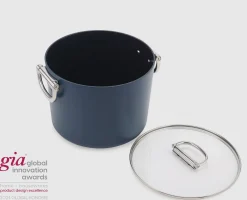Marmite Space antiadhésive en céramique 25 cm bleue avec poignée pliante et couvercle