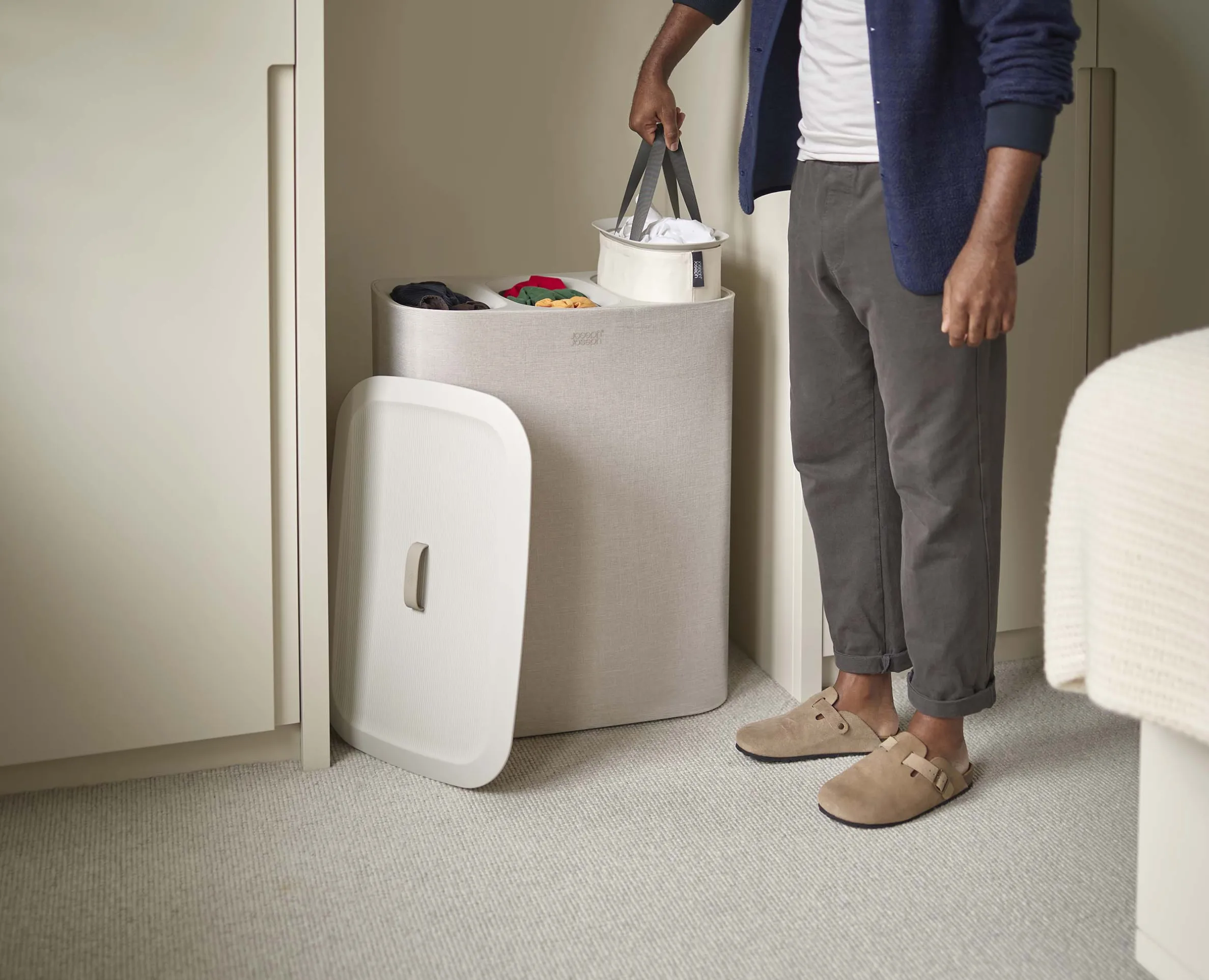 Panier à Linge 3 Compartiments Écru 90L Tota Trio