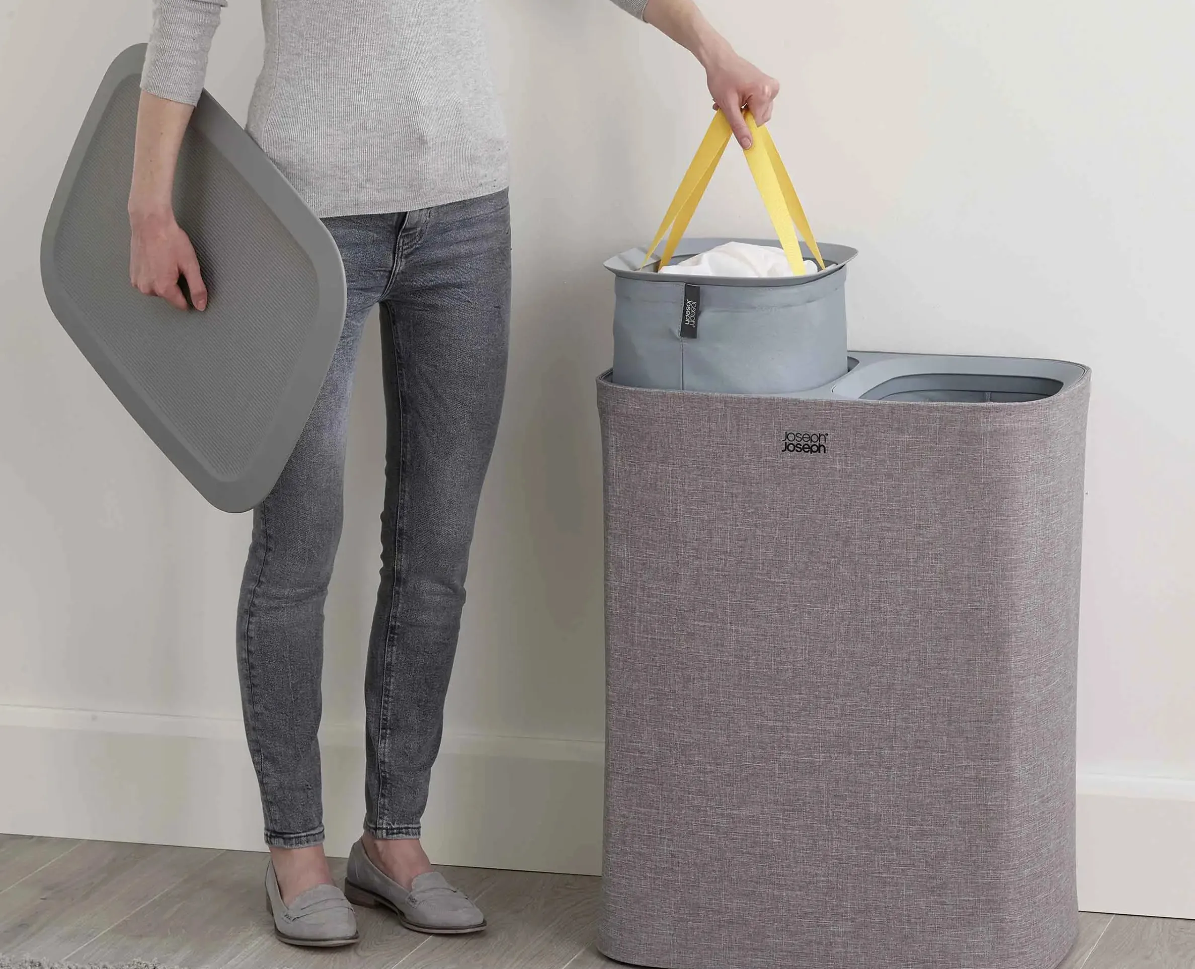 Panier à Linge Double Gris 90L Tota