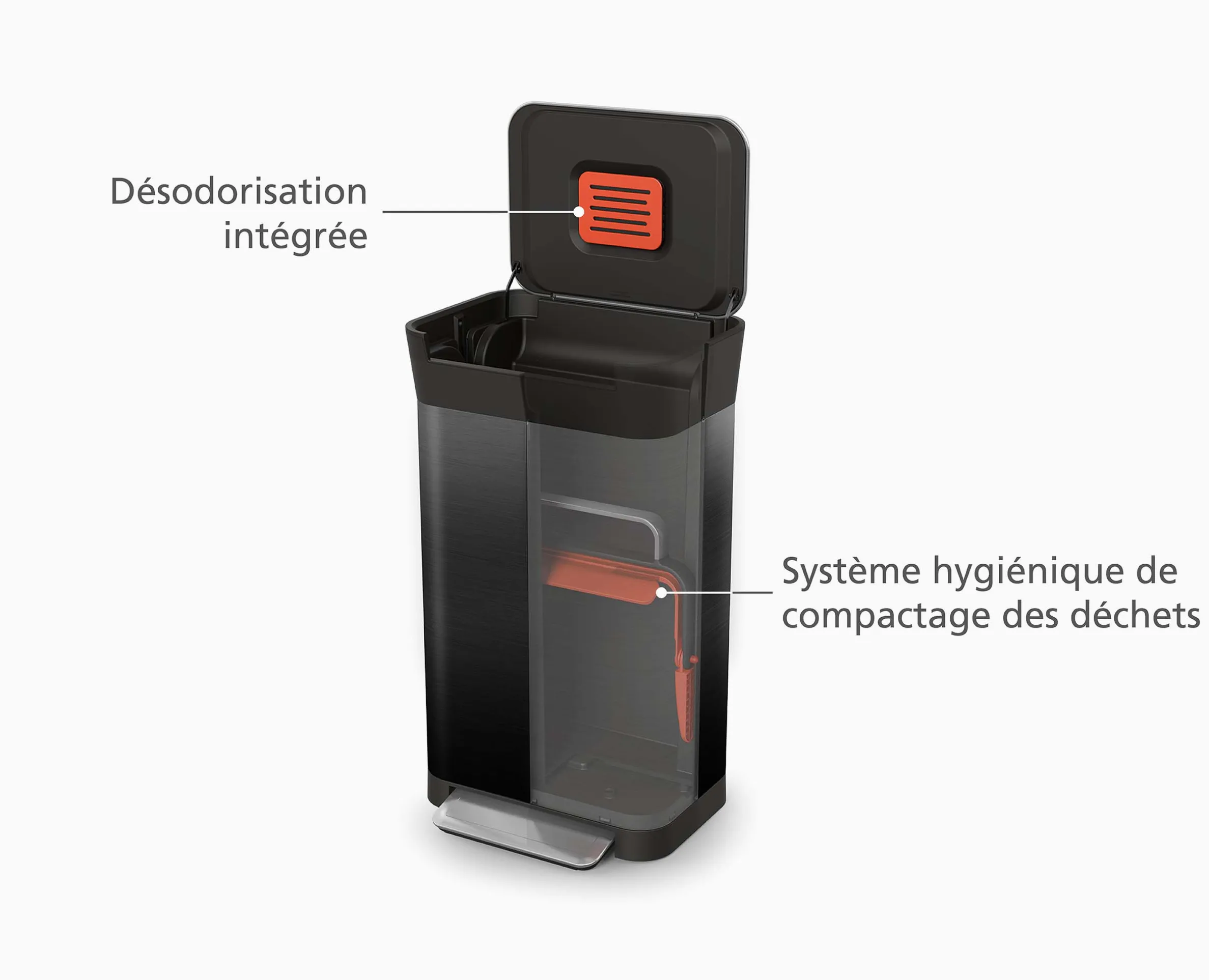 Poubelle Compacteur de Déchets 30L Noir Titan