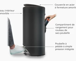 Poubelle 30l Noir Mat Arc™ Easy-Push