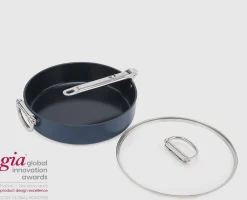 Sauteuse Space antiadhésive en céramique 28 cm bleue avec poignée pliante et couvercle