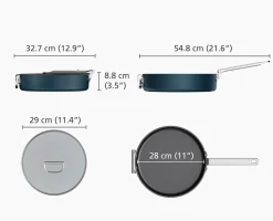 Sauteuse Space antiadhésive en céramique 28 cm bleue avec poignée pliante et couvercle