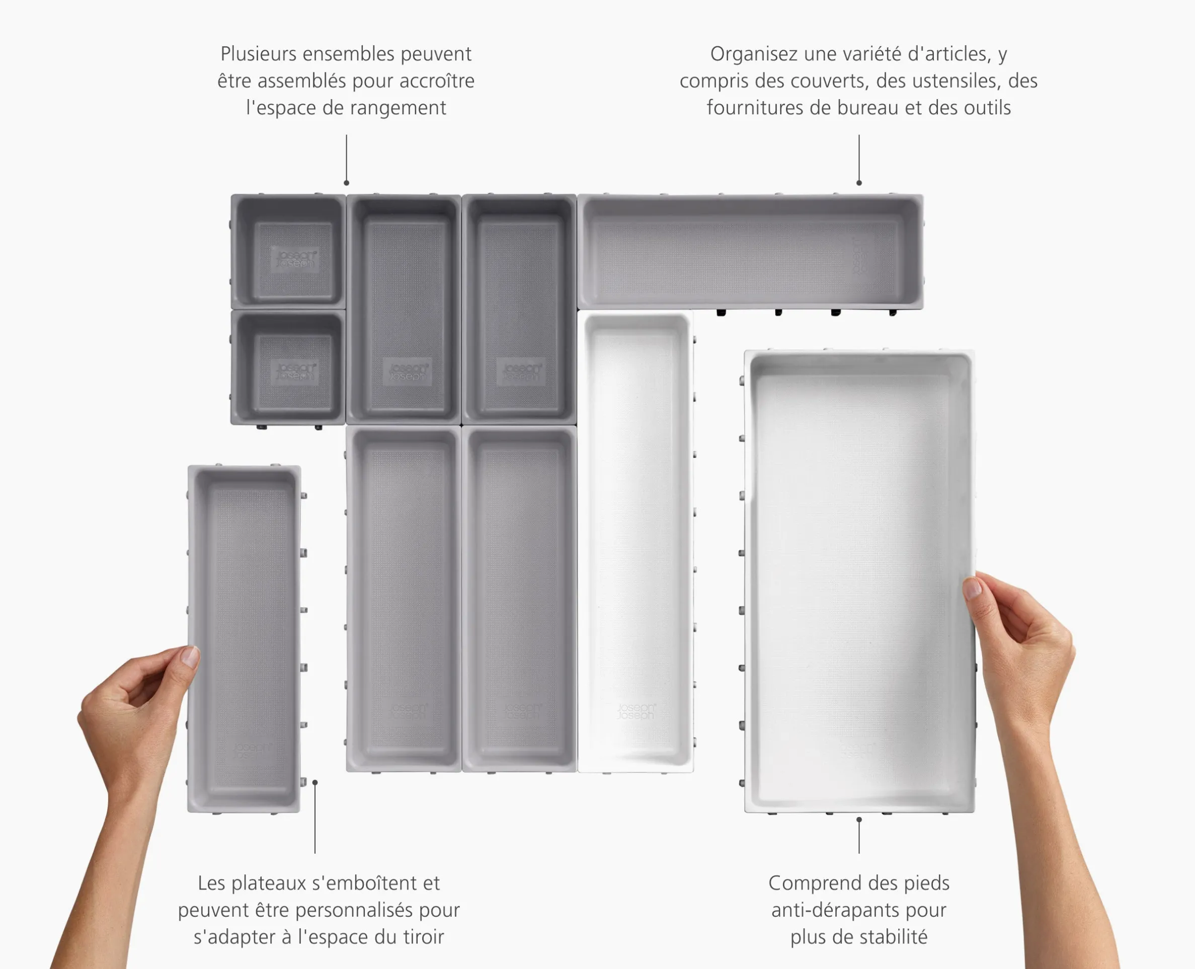 Set d'Organisateurs de Tiroir Modulaires de 10 pièces Pierre Foncé Blox™
