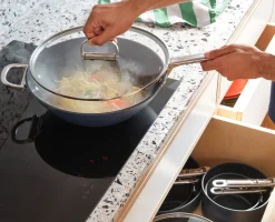 Wok Space 32 cm Antiadhésif Céramique Bleu avec Couvercle