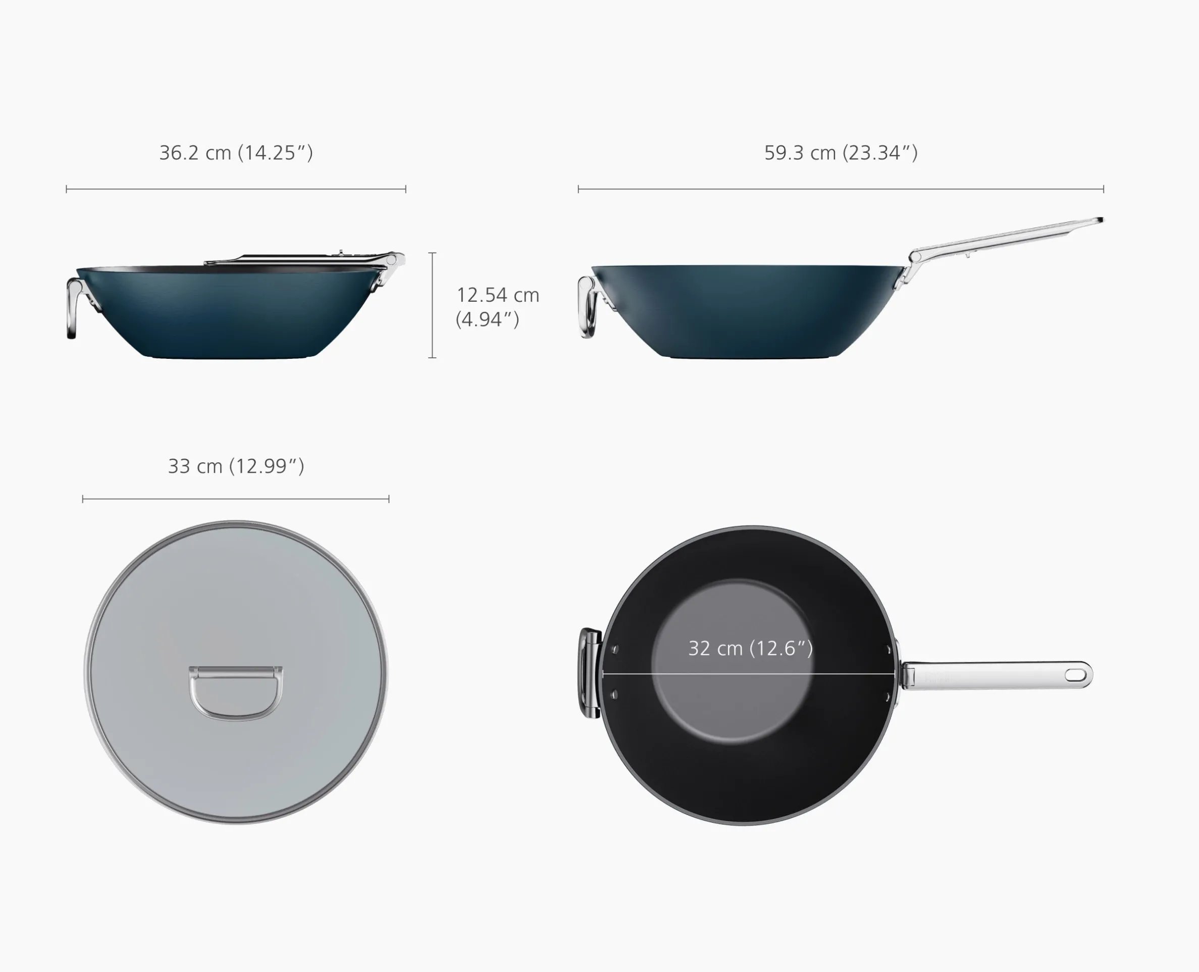 Wok Space 32 cm Antiadhésif Céramique Bleu avec Couvercle