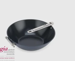 Wok Space antiadhésif en céramique 32 cm bleu poignée pliante