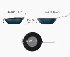 Wok Space antiadhésif en céramique 32 cm bleu poignée pliante